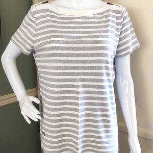 ☀️2 for$20☀️ RALPH LAUREN Gray and White Stripe Cotton Boat Neck Top | Size XL